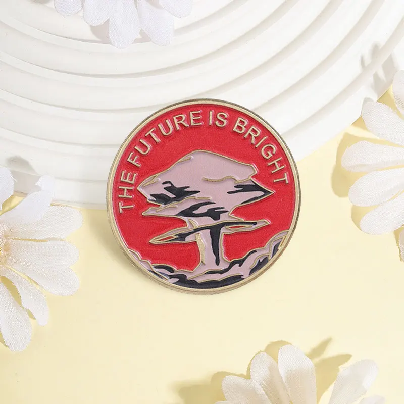 Red Mushroom Cloud Badge THE FUTURE IS BRIGHT Enamel Pins Fashion Lapel Metal Brooches Backpack Clothes Jewelry Gift for Friends