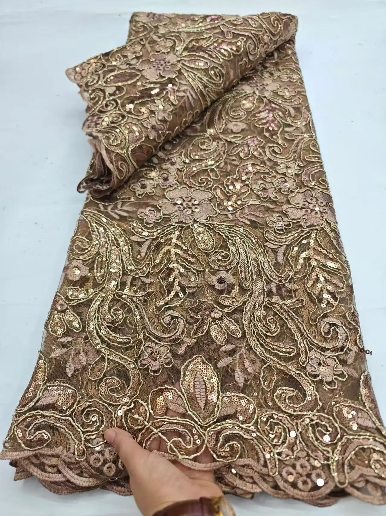 African Sequins Guipure Cord Lace Fabrics 5 Yards White 2026 New Nigerian Water Soluble Lace For Women Dresses Sewing view 5