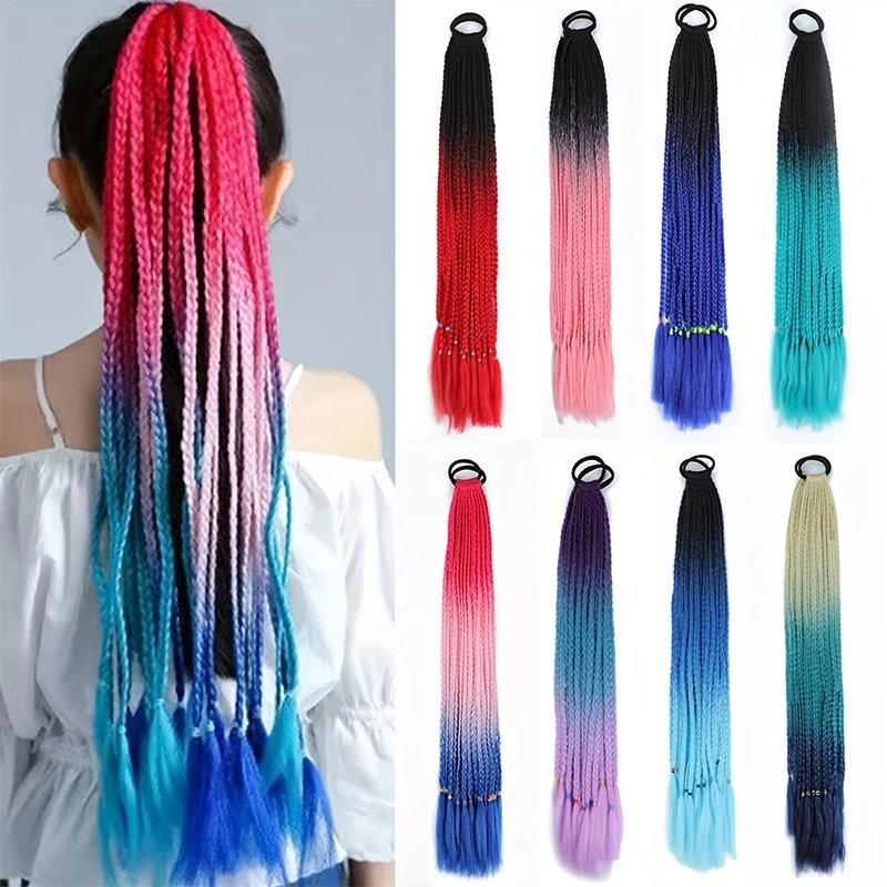 

2ps Women's Colorful Braids Ponytail 24inch Rainbow Colored Synthetic Braiding Hair Extensions Long Braided Horse Tail for Women