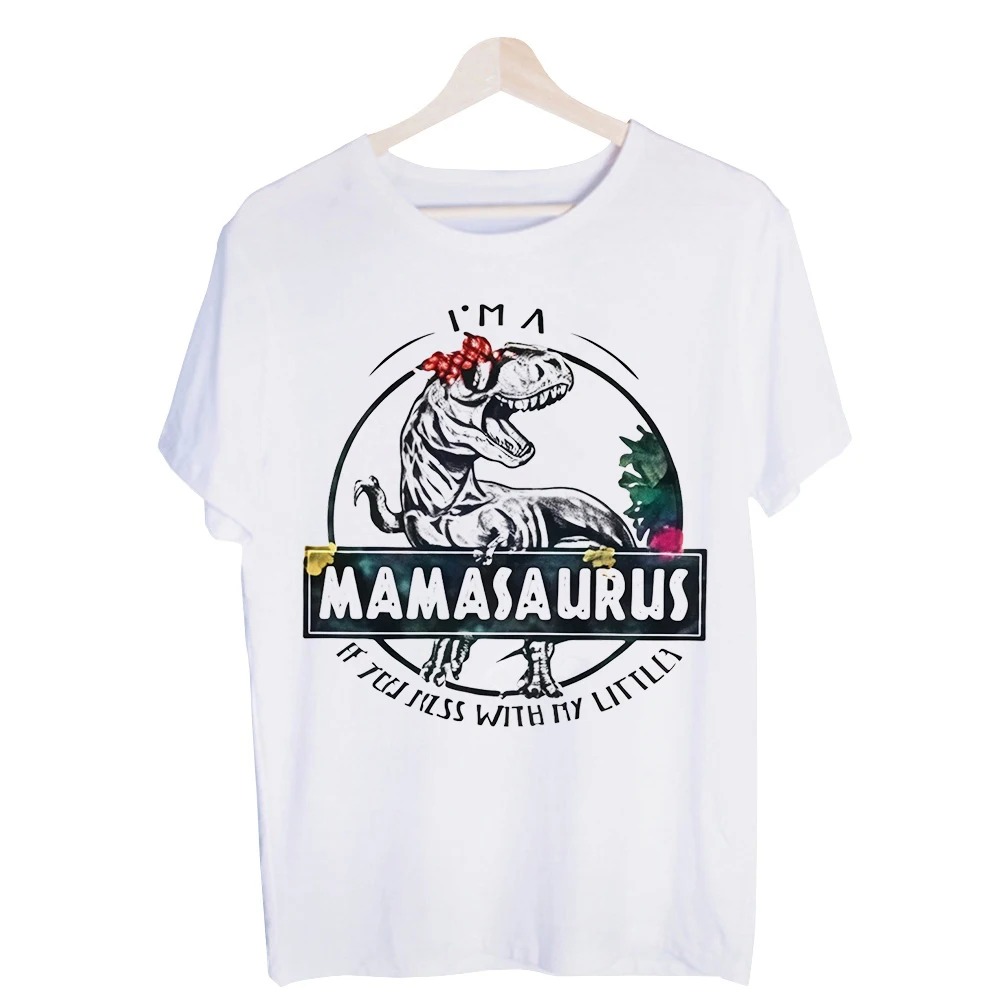 Women's Dinosaur with Bow and Letter Print Graphic Tee, Casual Short Sleeve T-Shirt for Daily Wear and Family Outings