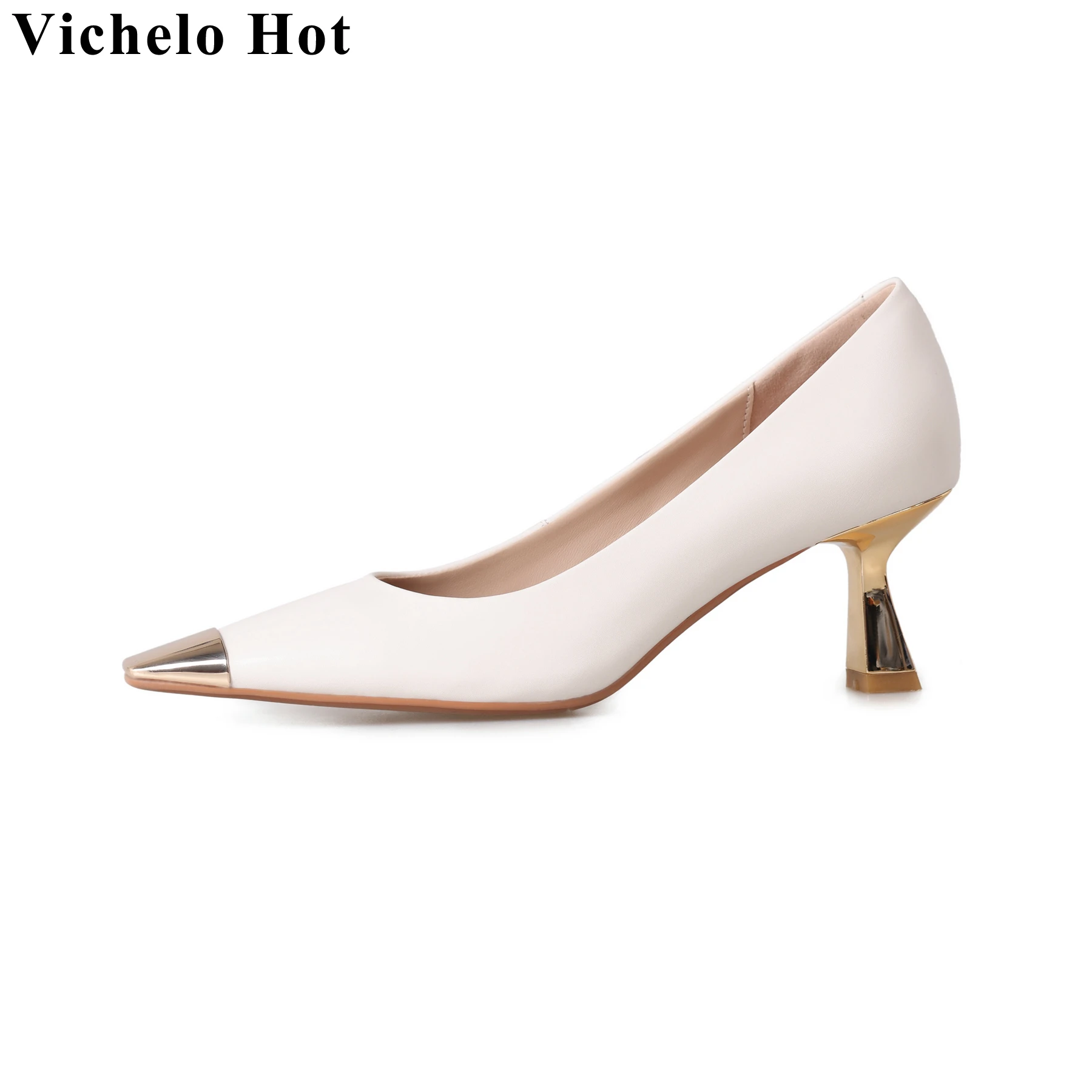 

Vichelo Hot 2024 Superstar Sheep Leather Square Toe Shallow High Heels Spring Autumn Shoes Party Nightclub Wedding Women Pumps