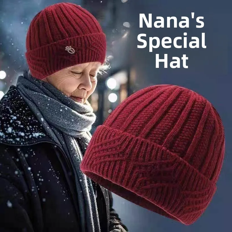 

Теплая зимняя шапка с флисовой подкладкой для женщин среднего и старшего возраста, вязаная шерстяная шапка, уютная дорожная шапка с круглым верхом без козырька, многофункциональная.