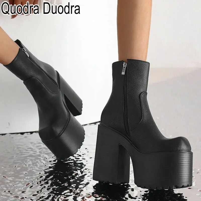 

Ankle Boots New Women Shoes Thick High Heels SquareToe Zipper Casual Big Size Knee-High Lady Club Party Sexy Quality Platform