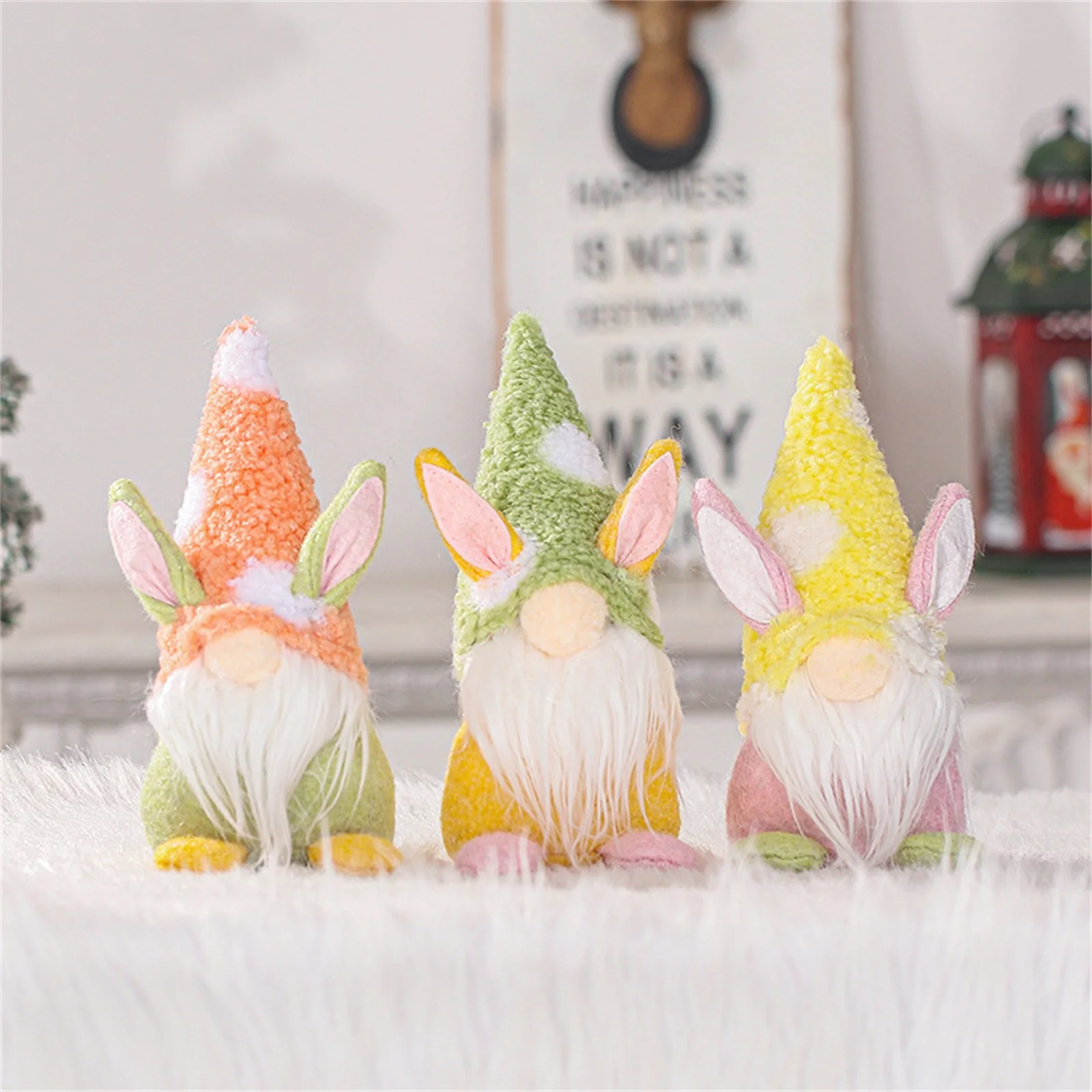 Easter Plush Gnomes Cute Handmade Spring Gnomes with Bunny Ear Hat Figurine Farmhouse Tiered Tray Home Decoration