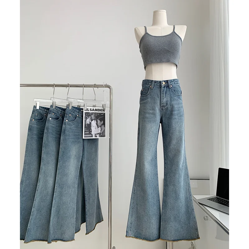 

Blue Jeans for Women High Waist Vintage Fashion American Streetwear Wide Leg Jean Summer 2023 Female Trouser Baggy Denim Pants