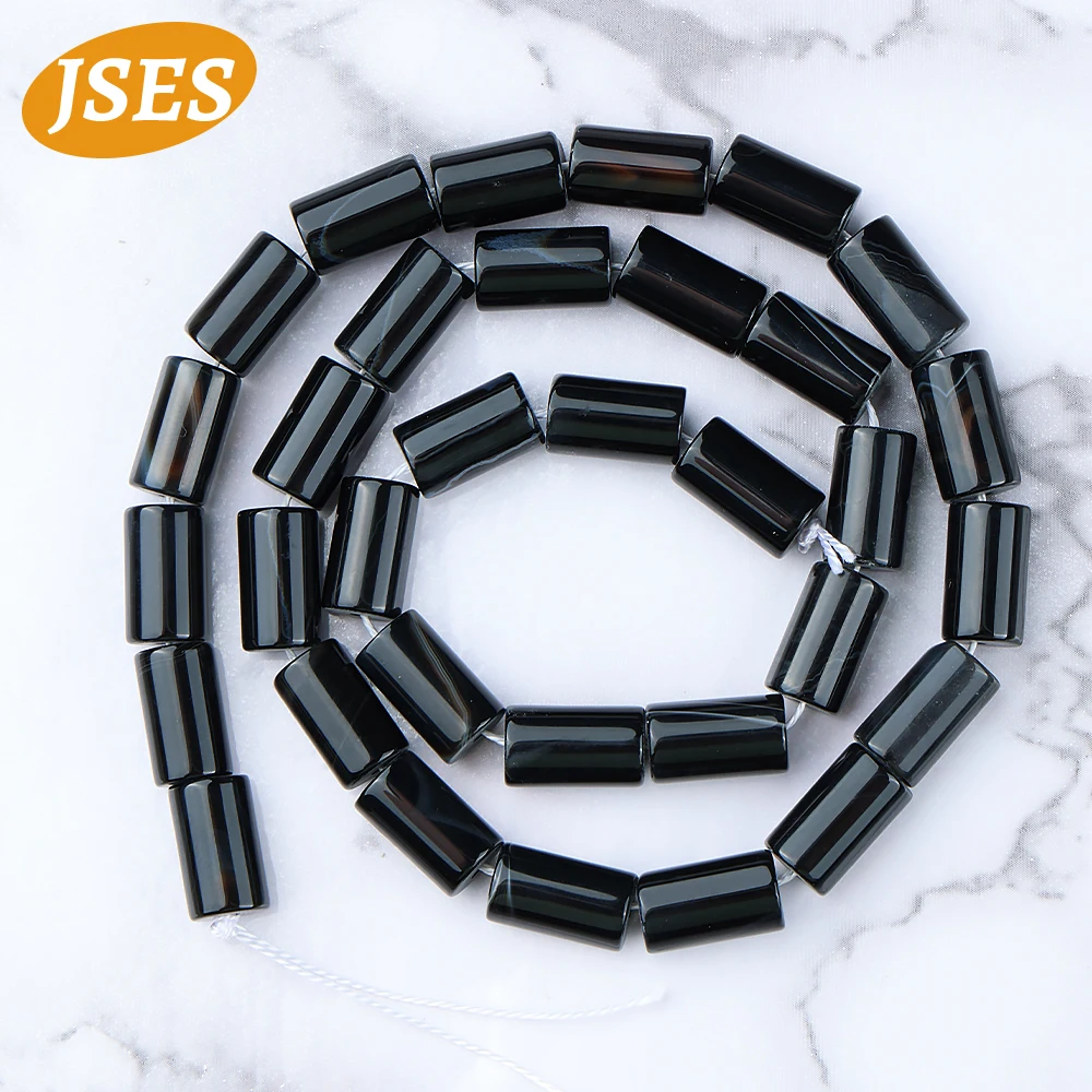 JSES Natural Black Agate Onyx Beads Tubular Shape for Jewelry Making 7-8*12-14mm Bracelets Necklace Stone Beads DIY Accessories