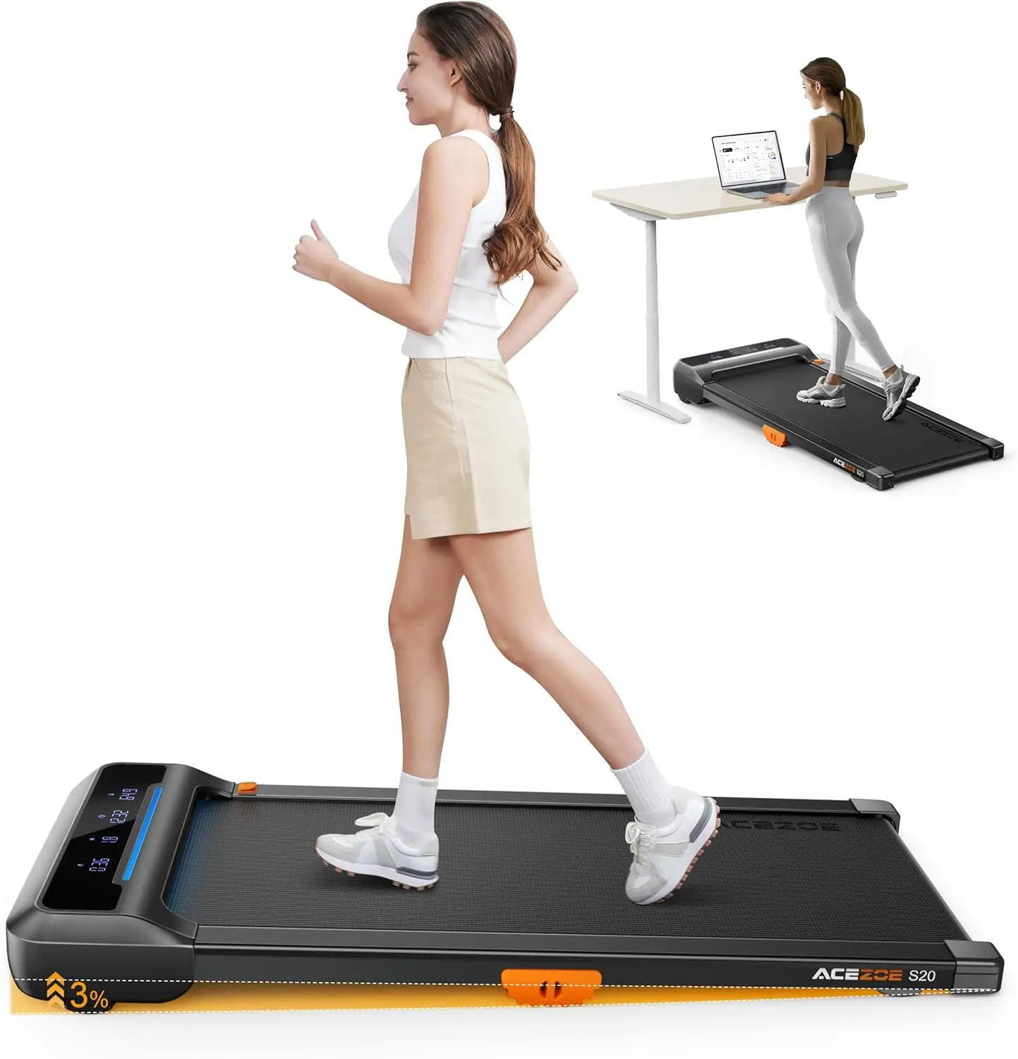 

Walking Pad Treadmill with Incline, Under Desk Treadmills for Home Office, 3% Incline Portable Treadmill with Remote Control