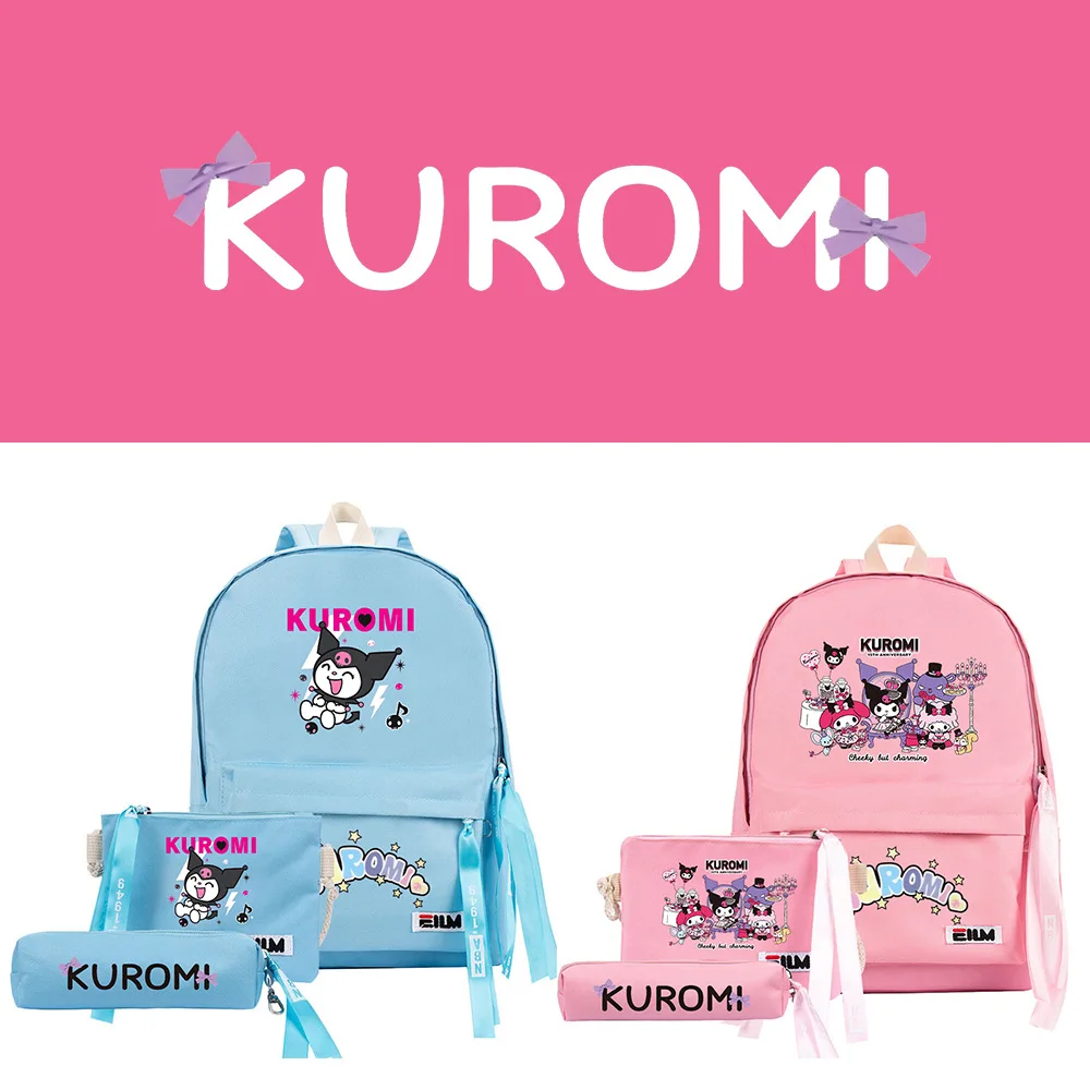 The New Kuromi Three-color Three-piece Schoolbag Junior High School Students Cute High-value Large-capacity Backpack Best Gift