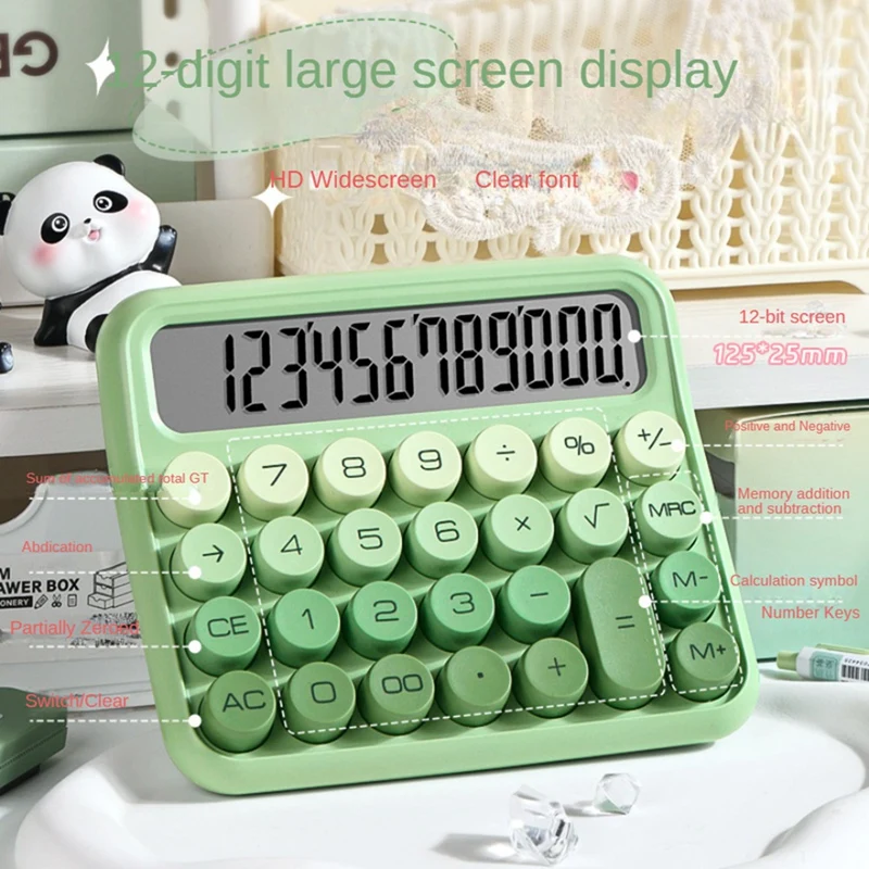 Desktop 12 Digit Cute Calculator, Mechanical Switch Design, Large LCD Display Big Button Calculator