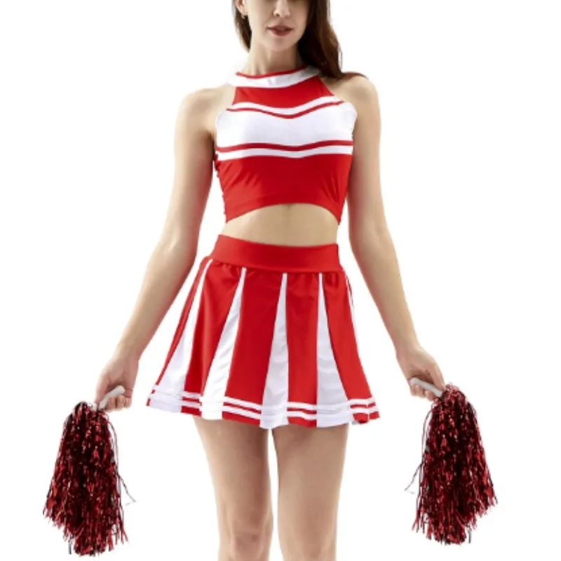 أزياء المشجع النسائية التأثيرية الزي الرسمي الوقوف طوق المحاصيل مع تنانير صغيرة مطوي كرنفال بدلة التشجيع #2