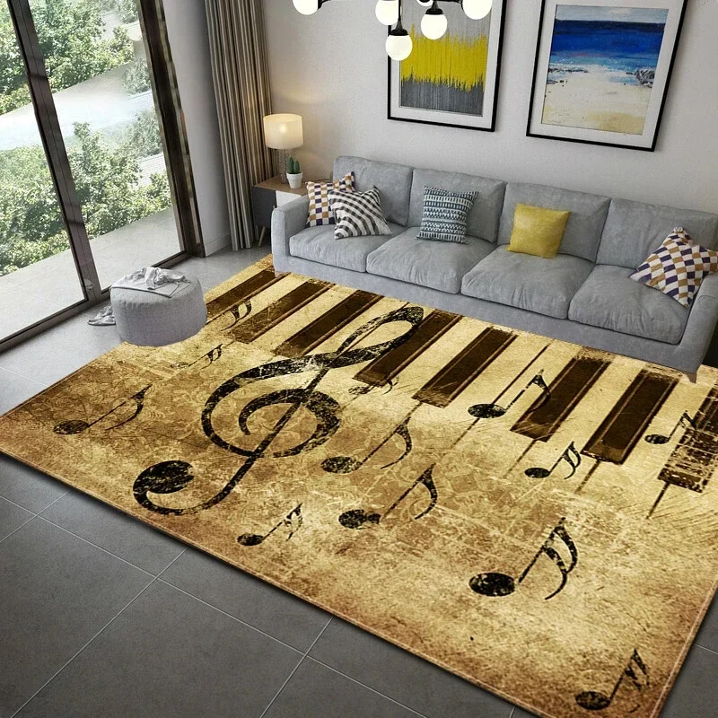 Music Note Area Rug Vintage Music Theme Rugs Non-Slip Floor Mat Door Mats Carpet for Living Room Bedroom Home Decoration