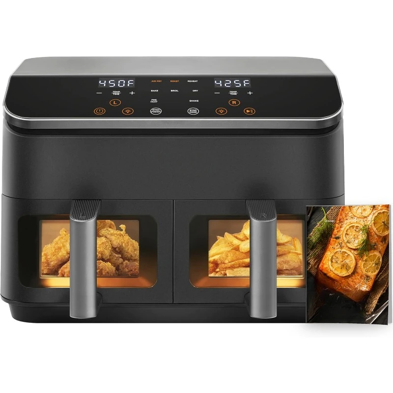 

9Qt 8-in-1 Dual Air Fryer, Multi-dish Cooking at Once for Family and Couple with Double Baskets, Bake, Roast, Reheat, Broil,