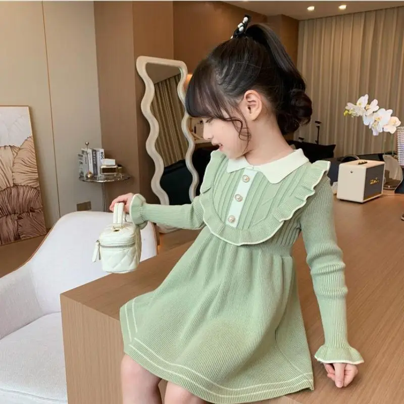 

2023 New Christmas Girls Baby Sweater Knitted Dress Children Warm Winter Sweater Dress Girls Casual Pleated Princess Dresses S34