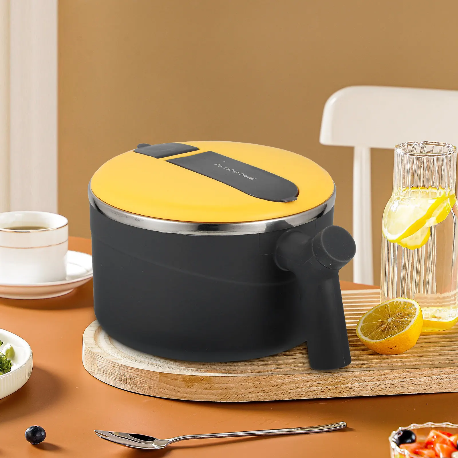 

Large Noodle Soup Bowl Stainless Steel with Handle Lid Heat Resistant Lunch Box for Ramen Pasta Keeping Kitchen Food