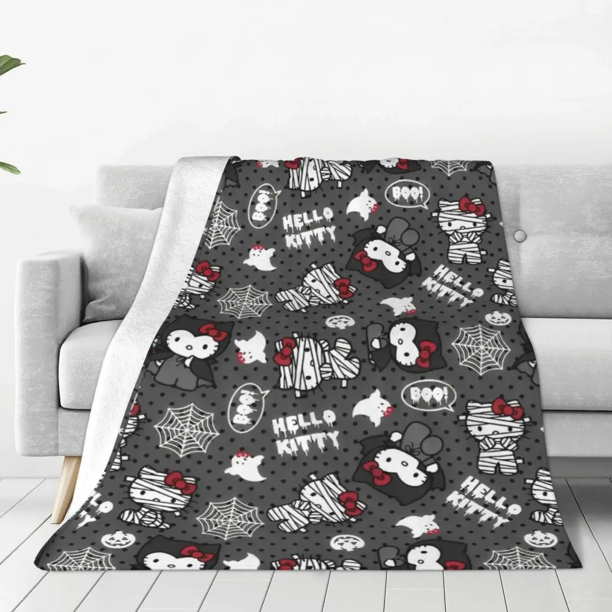 MINISO Hello Kitty Super Warm Blanket Girls Airplane Travel Goth Throw Blanket Flannel Bedspread For Halloween Sofa Bed Cover