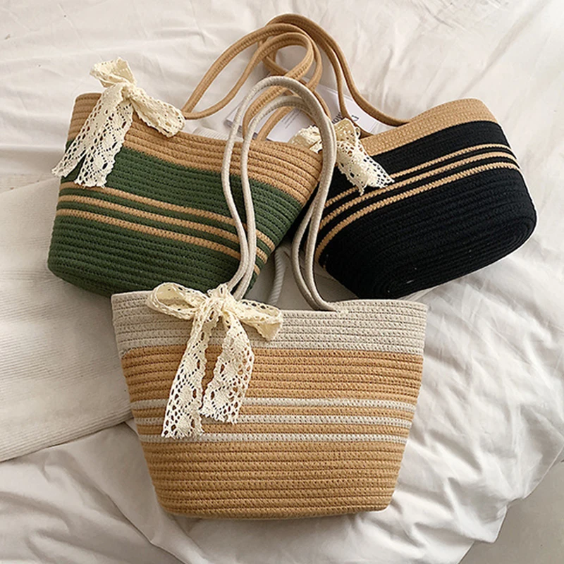 Bolso tejido para mujer, bandolera versátil de gran capacidad, cesta de verduras