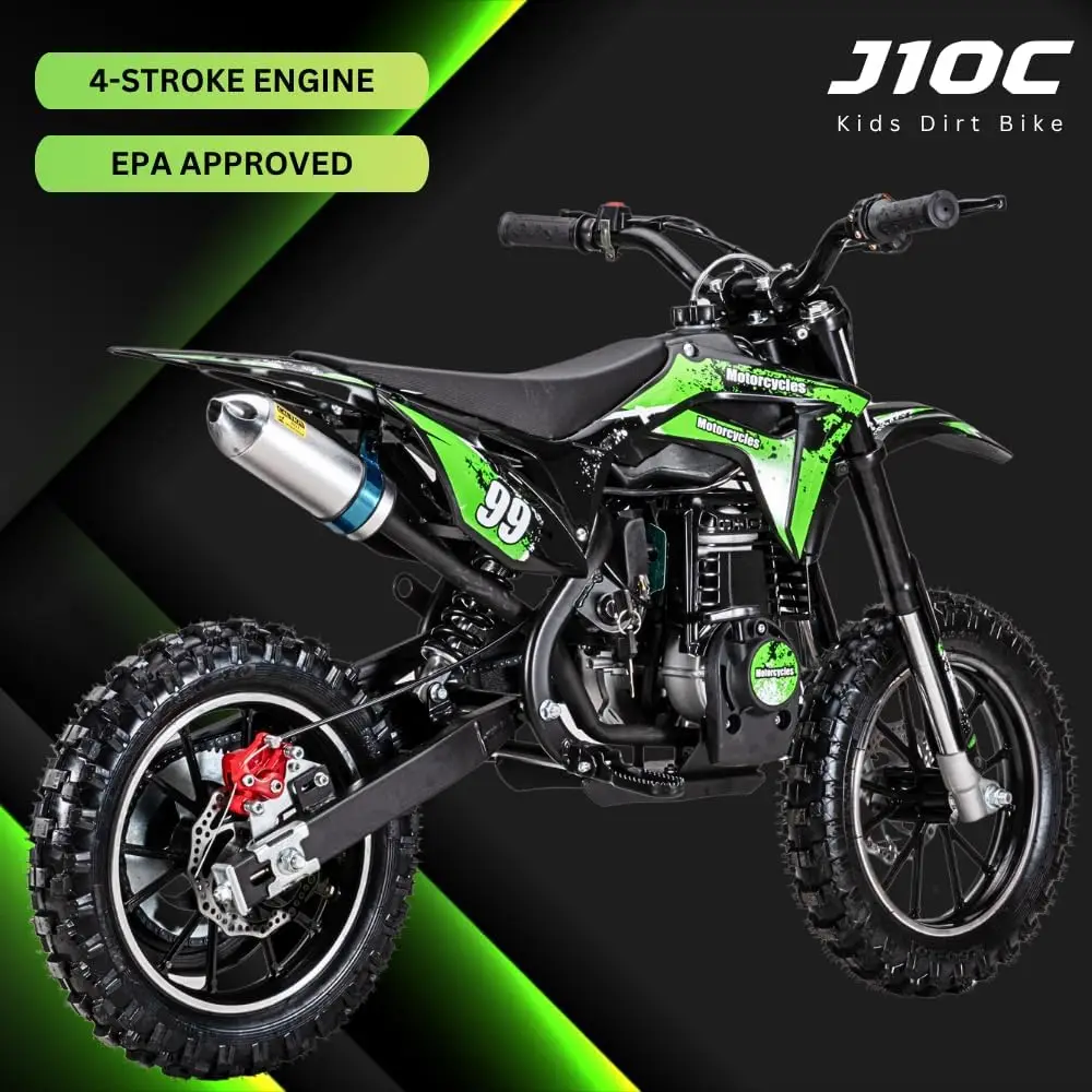 Mini motocykl crossowy dla dzieci, 40 cm3, benzynowy, 4-suwowy pit bike, podwójne hamulce tarczowe i zawieszenie, opony terenowe 10 cali, bezpieczna osłona łańcucha, Pure G