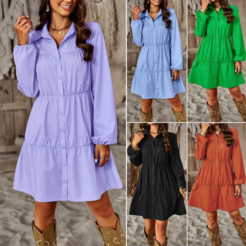 DY-Design Independent Stand Elegant Shirt Dress Spring and Summer Long Sleeves All-Matching Women