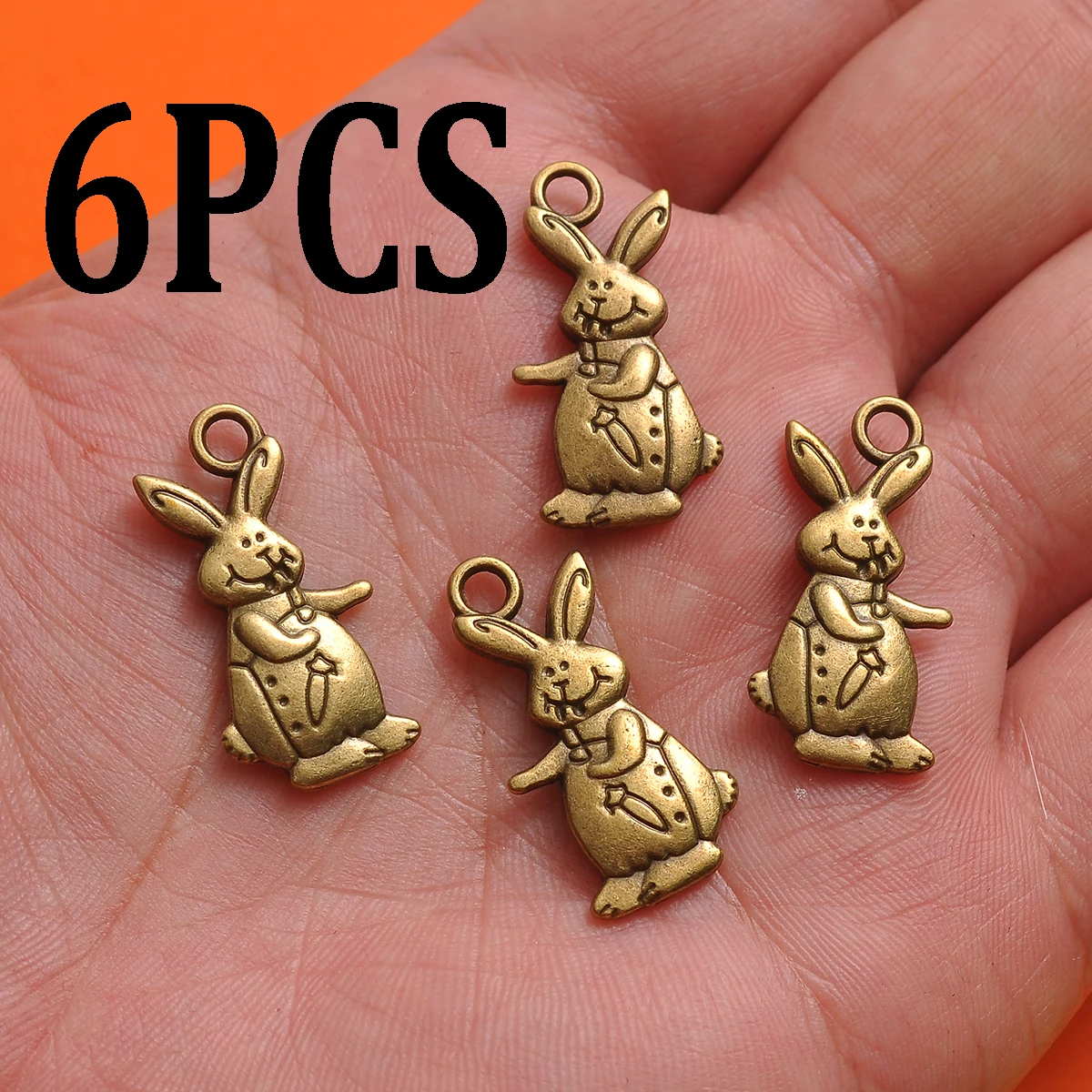 6-Piece Set of Carrot Gentleman Rabbit Charms, Vintage-Style Gentleman Rabbit 3D Design, Suitable for DIY Bracelets, Necklaces, and Earrings, Handmade Beaded Decoration Accessories