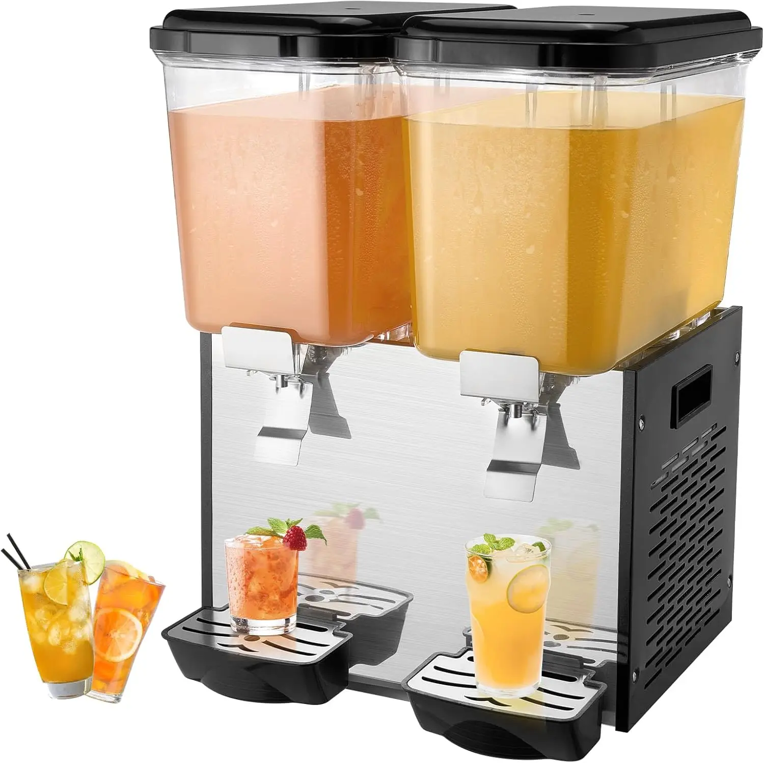 Commercial Beverage Dispenser, 2 Tanks 18 L / 19 QT Per Tank Juice Dispenser, 370W Stainless Steel Ice Tea Drink Machine with