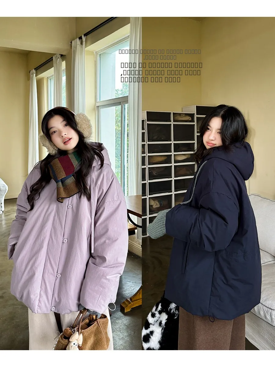 

High Densi Cotton 90 White Goose down Hooded Casual Loose Windproof Warm Puffer Jaet Anni Forest Zipper Closure Long Sve