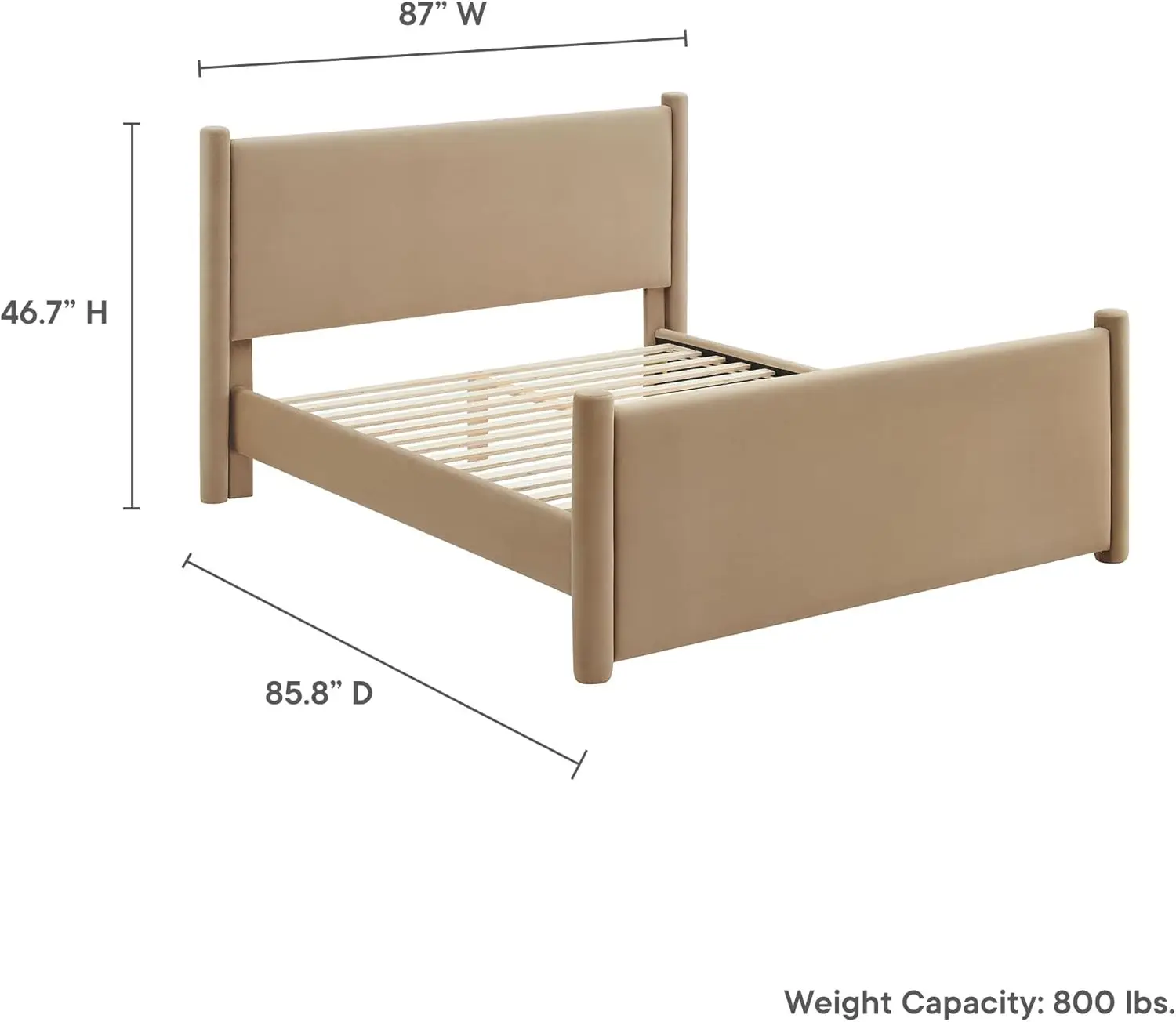 Rael  Platform Bed Frame with Upholstered Headboard and Footboard in Taupe Stain-Resistant Performance Velvet Bed with Rounded P