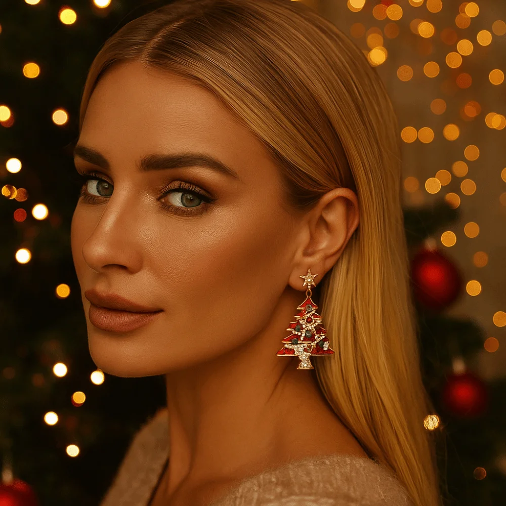 حجر الراين شجرة عيد الميلاد الأقراط يقطر سبائك النفط عيد الميلاد أقراط ترصيع عيد ميلاد سعيد الإبداعية السنة الجديدة استرخى الأقراط