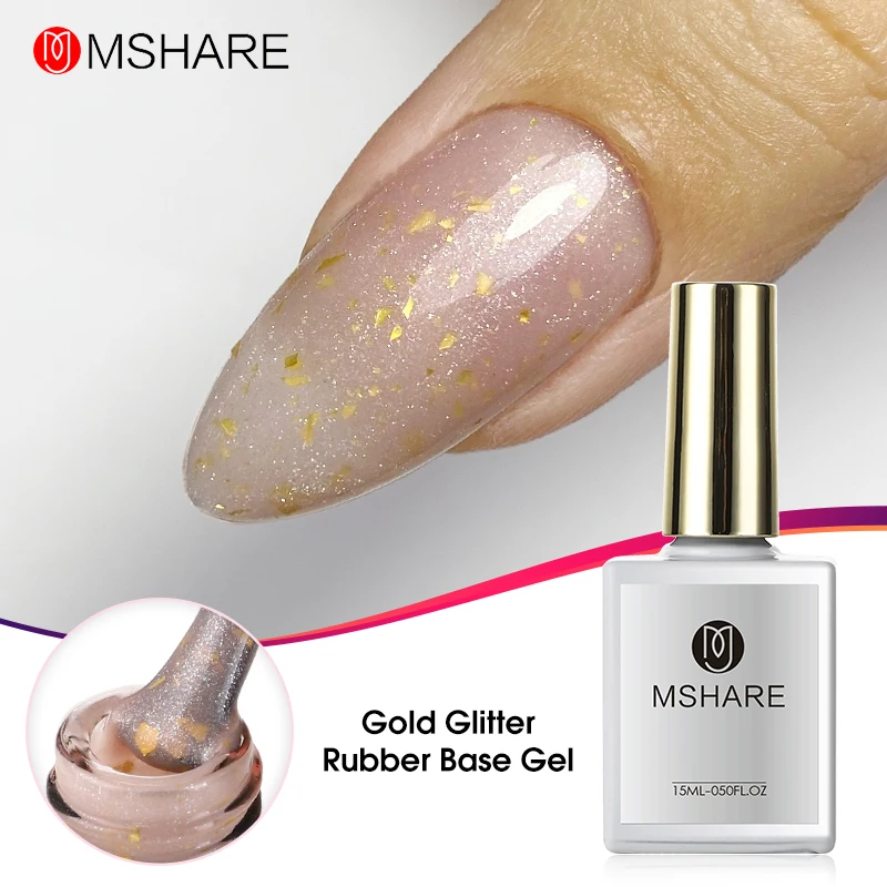 

MSHARE Gold Glitter Rubber Base Gel Nail Polish Nude Camouflage Color Coat Semi Permanent Uv Nails Art Gel Varnish Manicure 15ml