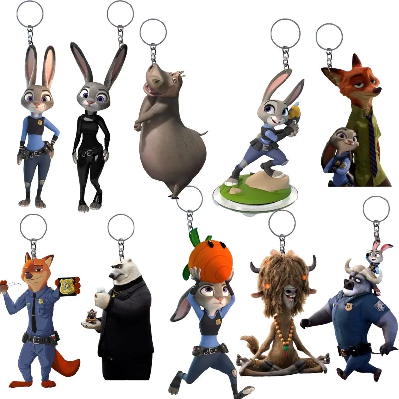 Zootopia keychains  animation peripherals cartoon peripheral acrylic  Judy the Fox and Rabbit for both men and women