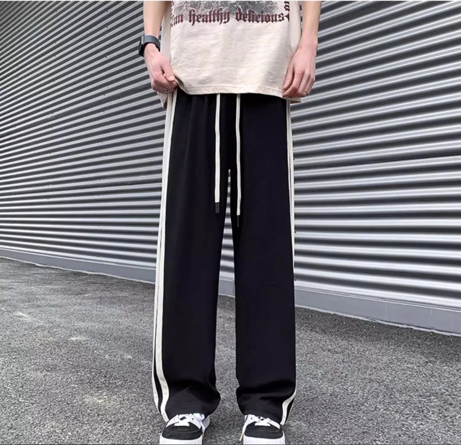 

American trendy casual pants for men's 2024 new summer thin pure cotton loose straight leg wide leg workwear long pants