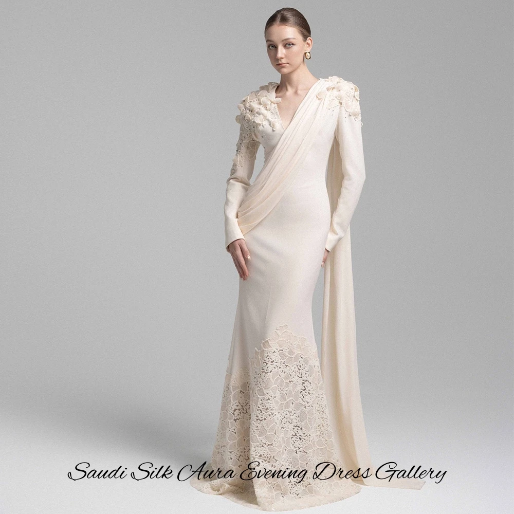 Delicate Appliques Lace Customized Evening Dress Classic V-Neck Long Sleeves Celebrity Gowns Elegant Mermaid Vestido De Festa image 4