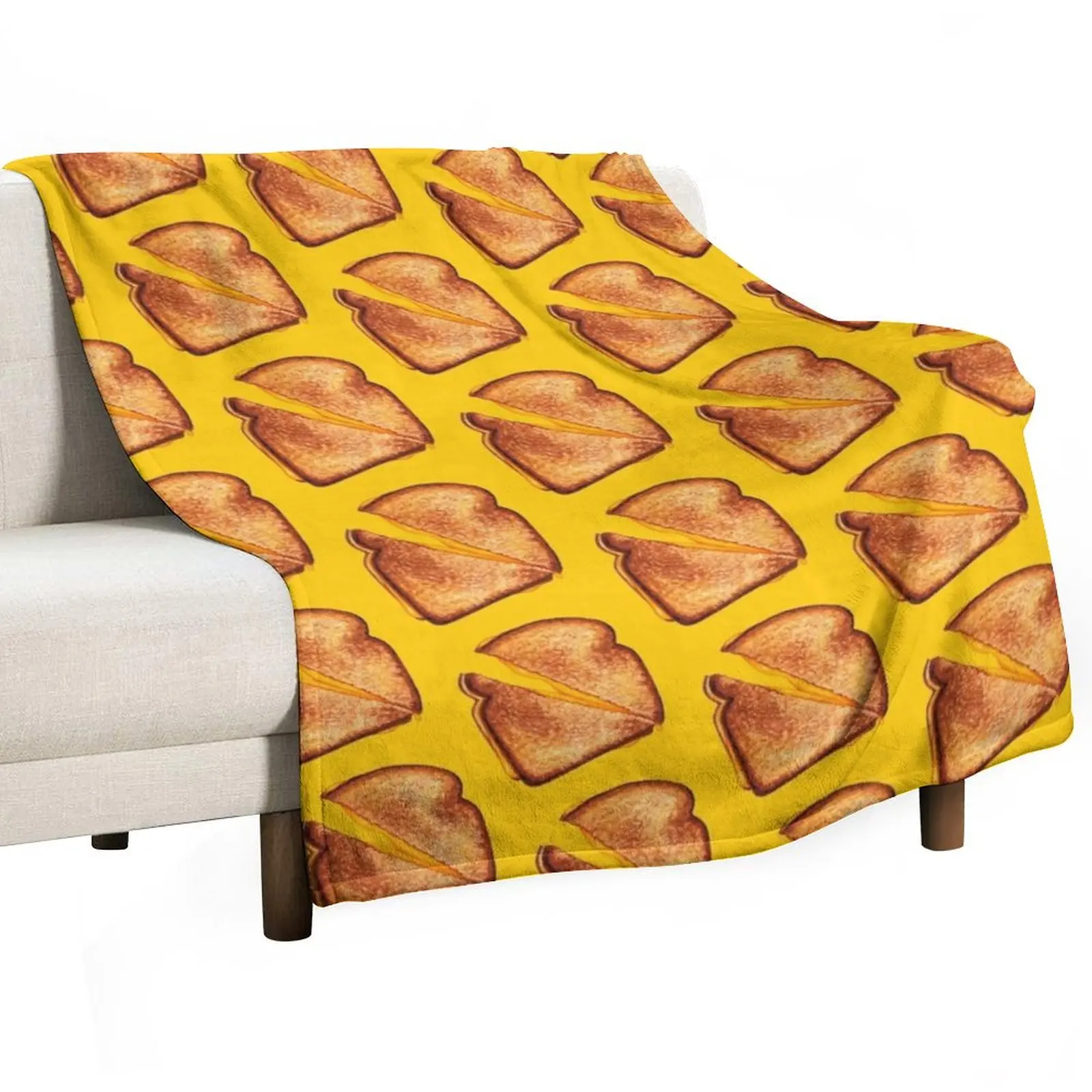 Grilled Cheese Sandwich Pattern - Yellow Throw Blanket Quilt Luxury Thermal Soft Plaid Custom Large Blankets