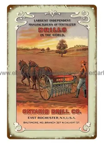 1900s сельскохозяйственное оборудование для лошадей Онтарио сверло кометал оловянный знак настенный плакат