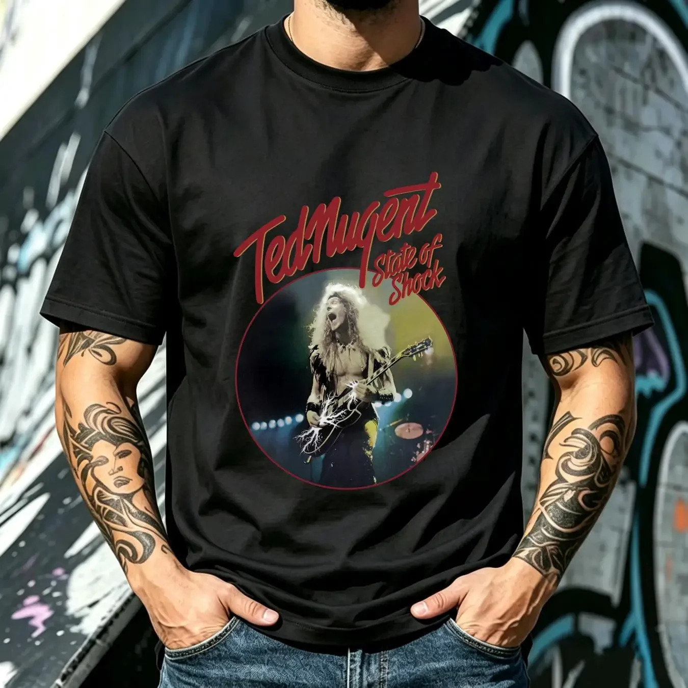 washed T Shirt Ted Nugent Cotton Black All sizes long or short sleeves vintage Washed Soft Unisex Comfortable graphic homme