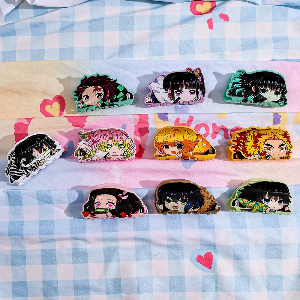 Demon Slayer Anime Hair Claw Clip Cute Q Version Character Acrylic Shark Clip Girls Daily Cosplay Hair Accessories