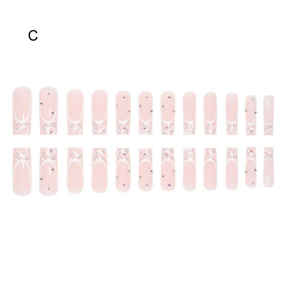 Prom Nails Flowers Extra Long Square Fake Nails 24pcs Full Cover Manicure Design Nail Tips for Women Quick Simple Operation Long