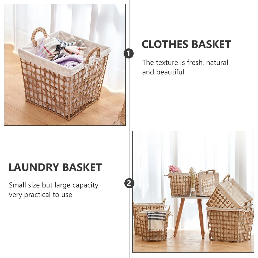 Hemp Rope Woven Laundry Basket Small Size Large Capacity For Bathroom Bedroom Kitchen Closet Storage Clothes Organizer Household
