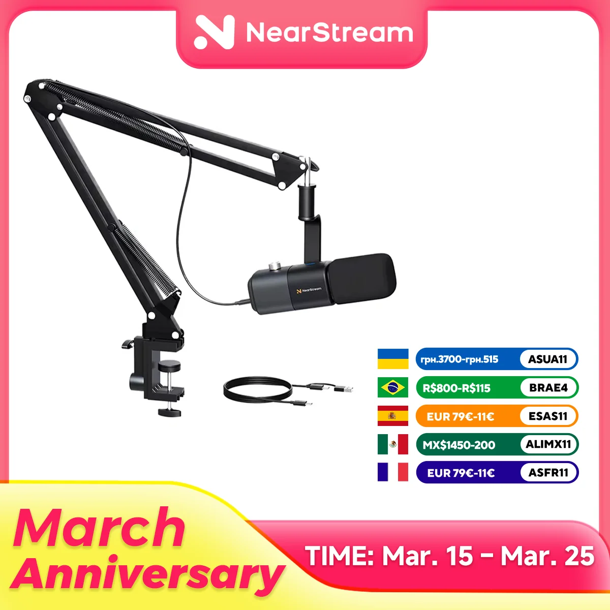 

NearStream USB XLR Dynamic Microphone Boom Arm Professional PC Mic for Gaming Studio Set Podcast Recording Streaming Microphone