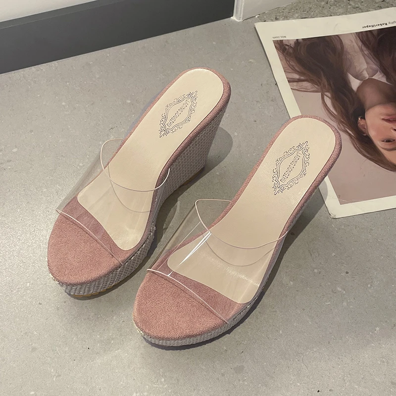 New Summer Slippers PVC Transparent Open Toe Platform Wedge Slippers Sandals Women Fashion High Heels Women\'s Shoes Women Shoes