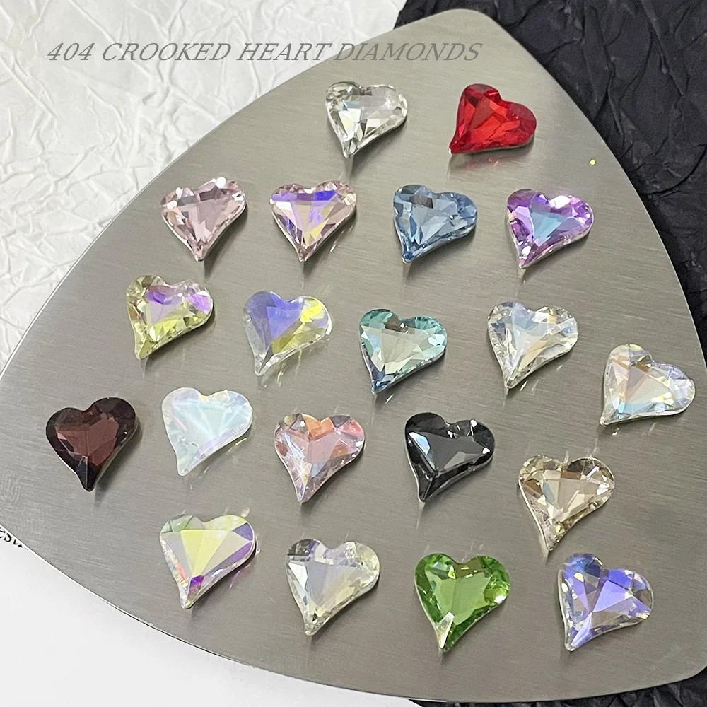 12*13mm Versatile Large Skewed Heart Crystals Mixed Sharp Cutlet Gemstones Flashing Heart White, Black, AB Glass Diamonds 404art