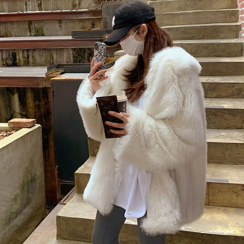 2025 feminino vison cabelo imitação de pele casaco de inverno novo grande gola lapela moda versátil solto macio engrossado casaco de pele