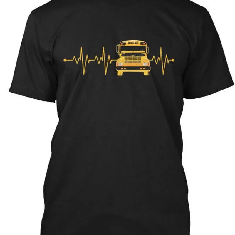 

School Bus Driver Heartbeat T Shirt Made in USA Size S to 5XL