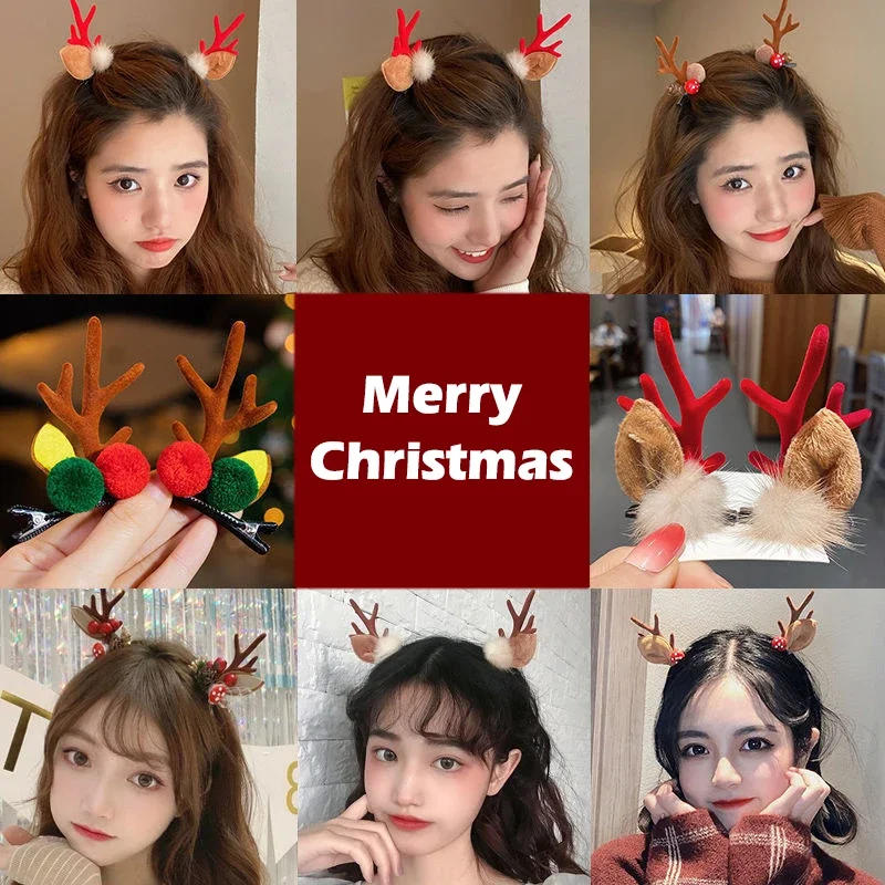 1 pasang klip rambut tanduk rusa aksesori rambut Natal Anak lucu klip bebek kartu rambut rusa besar anak kartun hadiah Natal