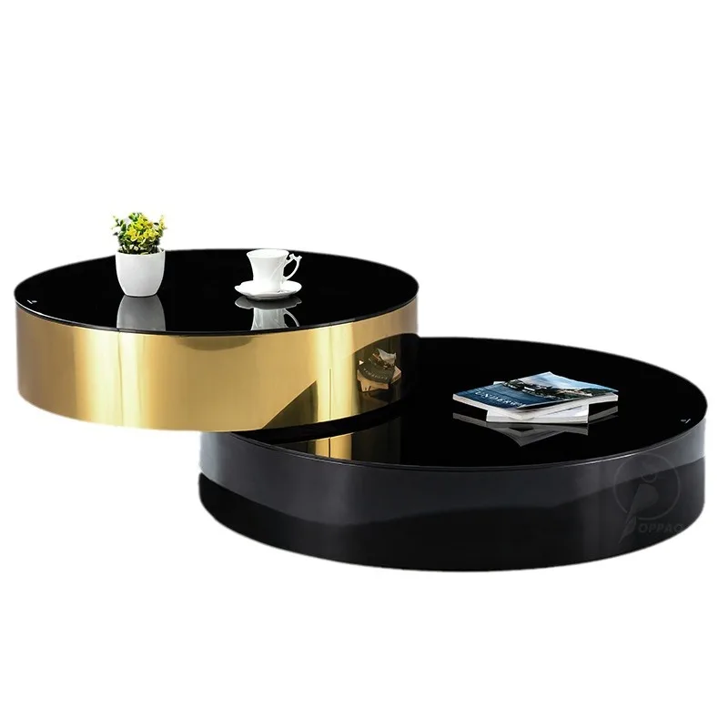 YJQ postmodern Italian light luxury coffee table living room tea table creative rotatable double round coffee table minimalist