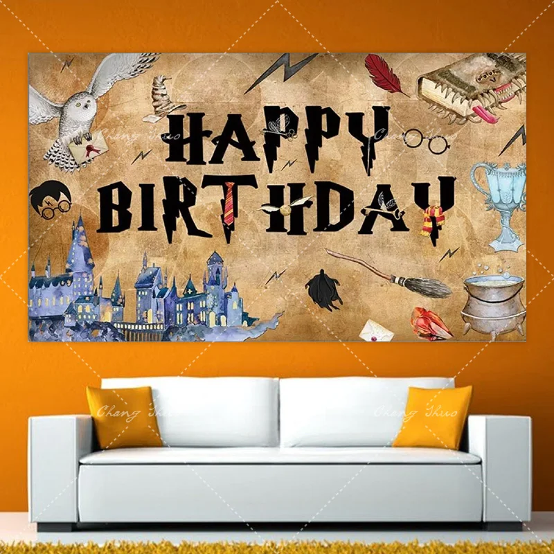 

Castle Birthday Theme Retro Background Cloth Banner Shooting Props Happy Birthday Party Baby Shower Supplies Decoration