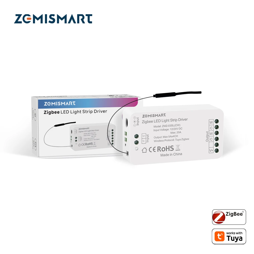 Zemismart Zigbee CW LED Light Strip Driver 12/24V 20A Max LED Controller Work with Tuya Homekit Alexa SmartThings APP