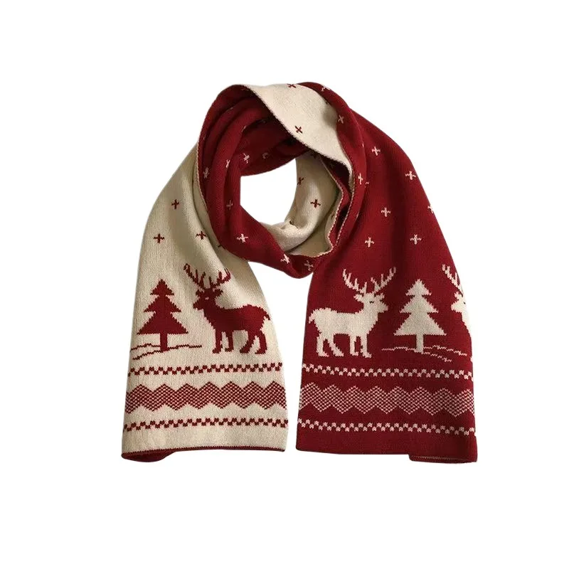 2024 New Winter Practical Everything Hot Sell Knitted Bib Christmas Deer New Year Scarf Female Lovely Elk Red Warm Wind