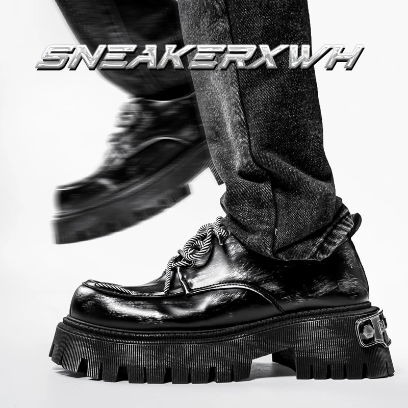 

2026 Men's Low - Top Derby Shoes - British Style Solid Color Leather Casual Business Shoes with Thick Sole for Height Increasing