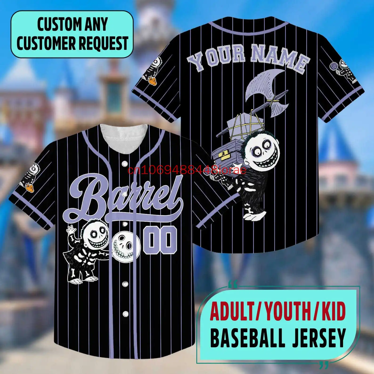 

Personalized Barrel Nightmare Before Christmas Baseball Jersey 2025New Men's And Women's Baseball Team Disney Halloween Jersey