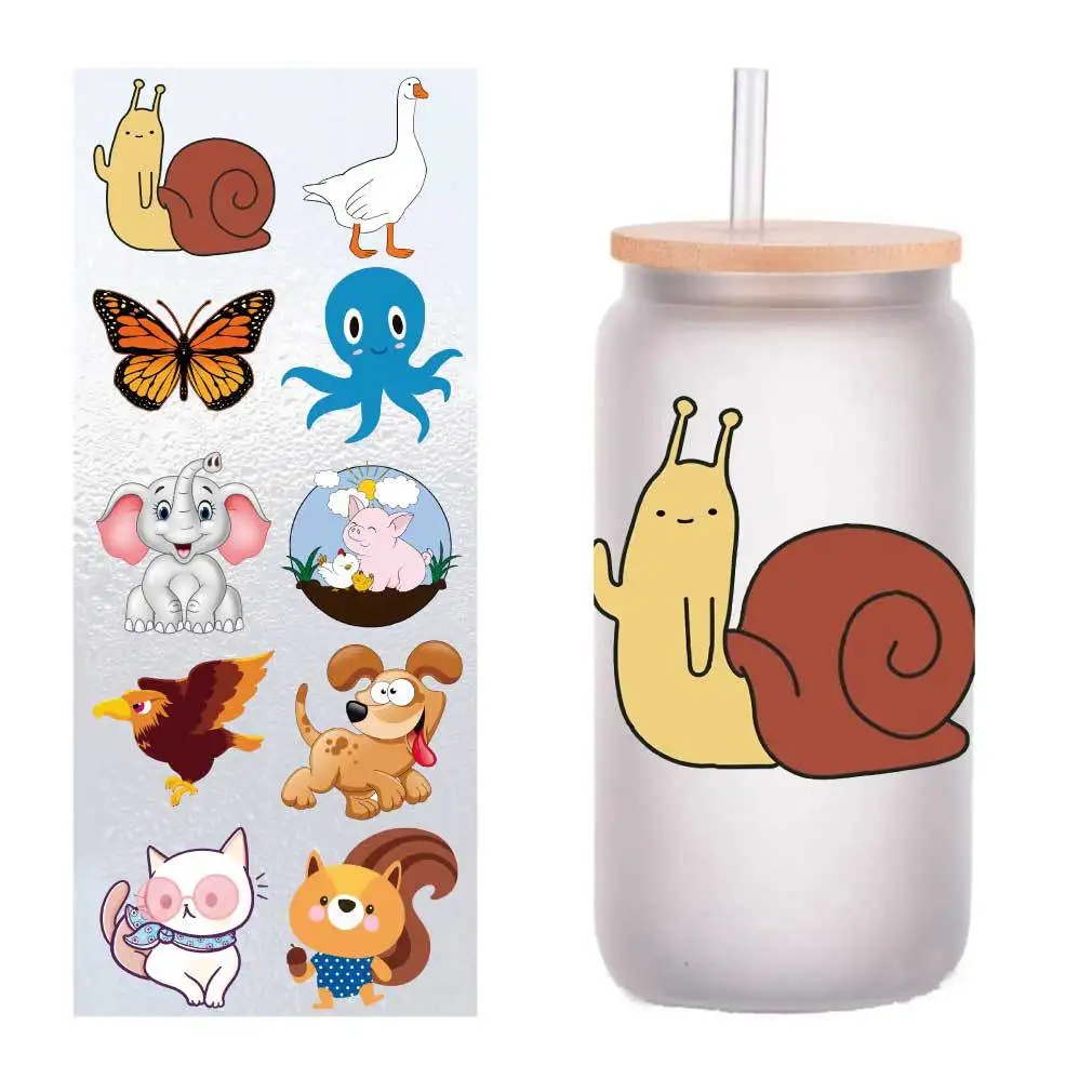 

Ten four-inch cartoon animals series UV transfer stickers Crystal label glass stickers customized